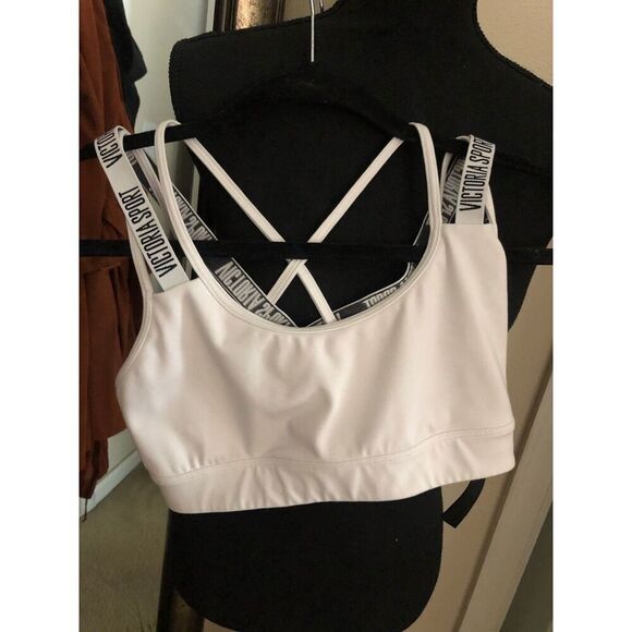 Victoria Sport White & Black Strappy Criss-Cross Back Sports Bra Sz XS - Picture 1 of 5